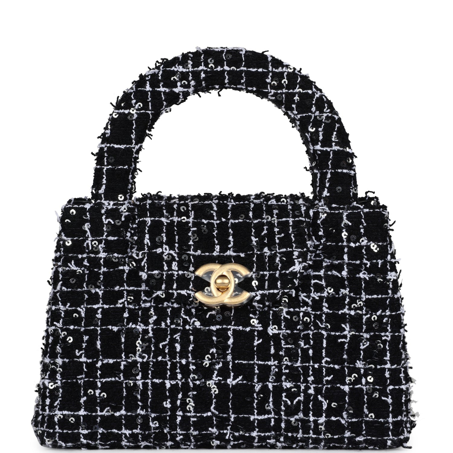 CHANEL 25S KELLY BAG 19 CM IN BLACK MIX WHITE TWEED WITH GOLD HARDWARE