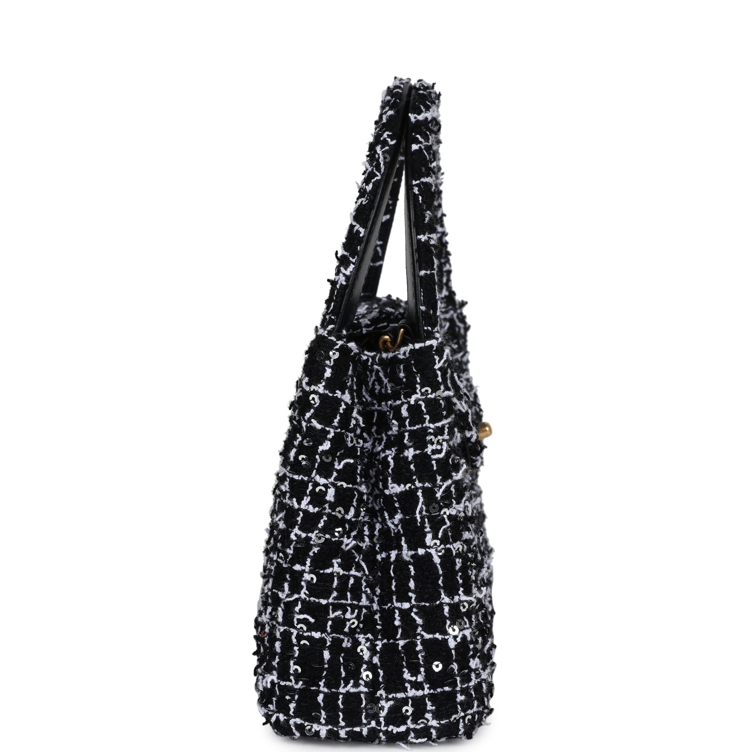 cc 24a nano 19cm kelly shopper bag black white tweed