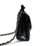 Vintage Chanel Chain Through Flap Bag Black Patent Silver Hardware