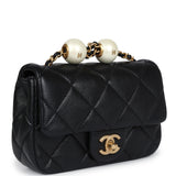 Chanel Mini Square Pearl Flap Bag Black Lambskin Brushed Gold Hardware