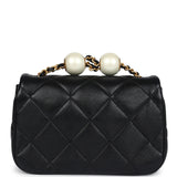 Chanel Mini Square Pearl Flap Bag Black Lambskin Brushed Gold Hardware