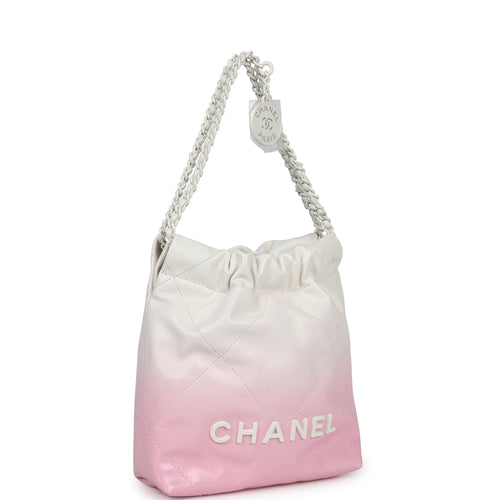 Chanel Mini 22 Bag Pink and White Ombre Calfskin Light Gold Hardware