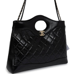 Chanel Large 31 Shopper Black Shiny Lambskin Light Gold Hardware