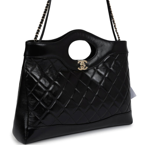 Chanel Large 31 Shopper Black Shiny Lambskin Light Gold Hardware