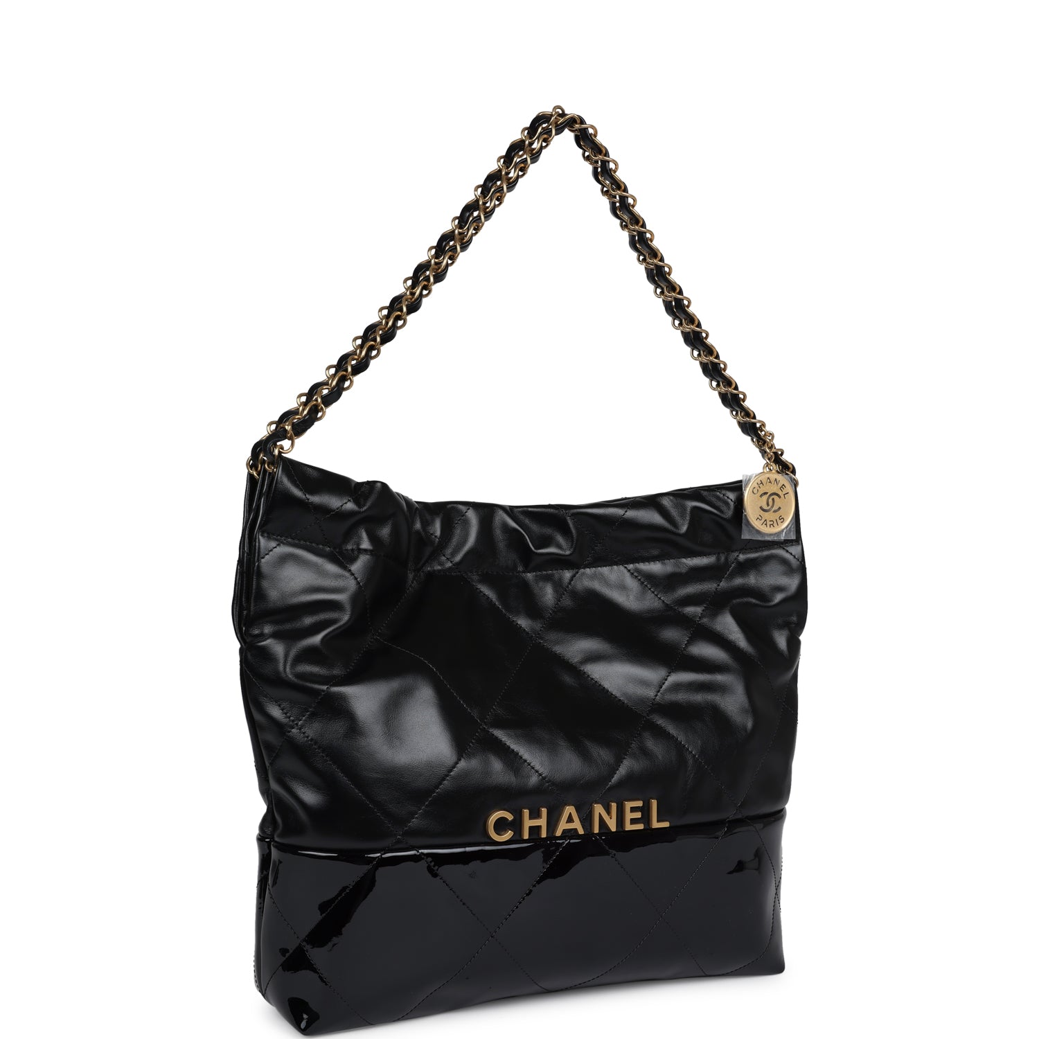 BODY MEDIUM SHOULDER BAD 49 IN NATURAL CANVAS AND BLACK CALFSKIN GOLD HARDWARE