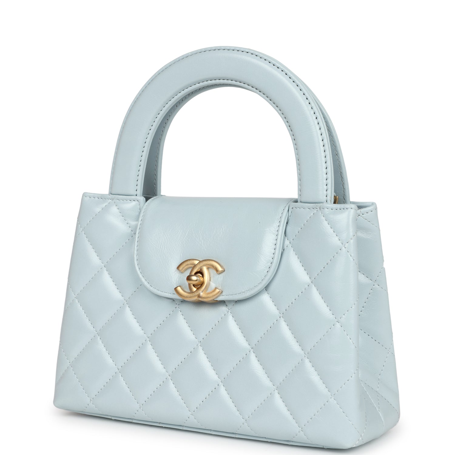 Chanel Small Kelly Shopper Light Blue Shiny Aged Calfskin Brushed Gold