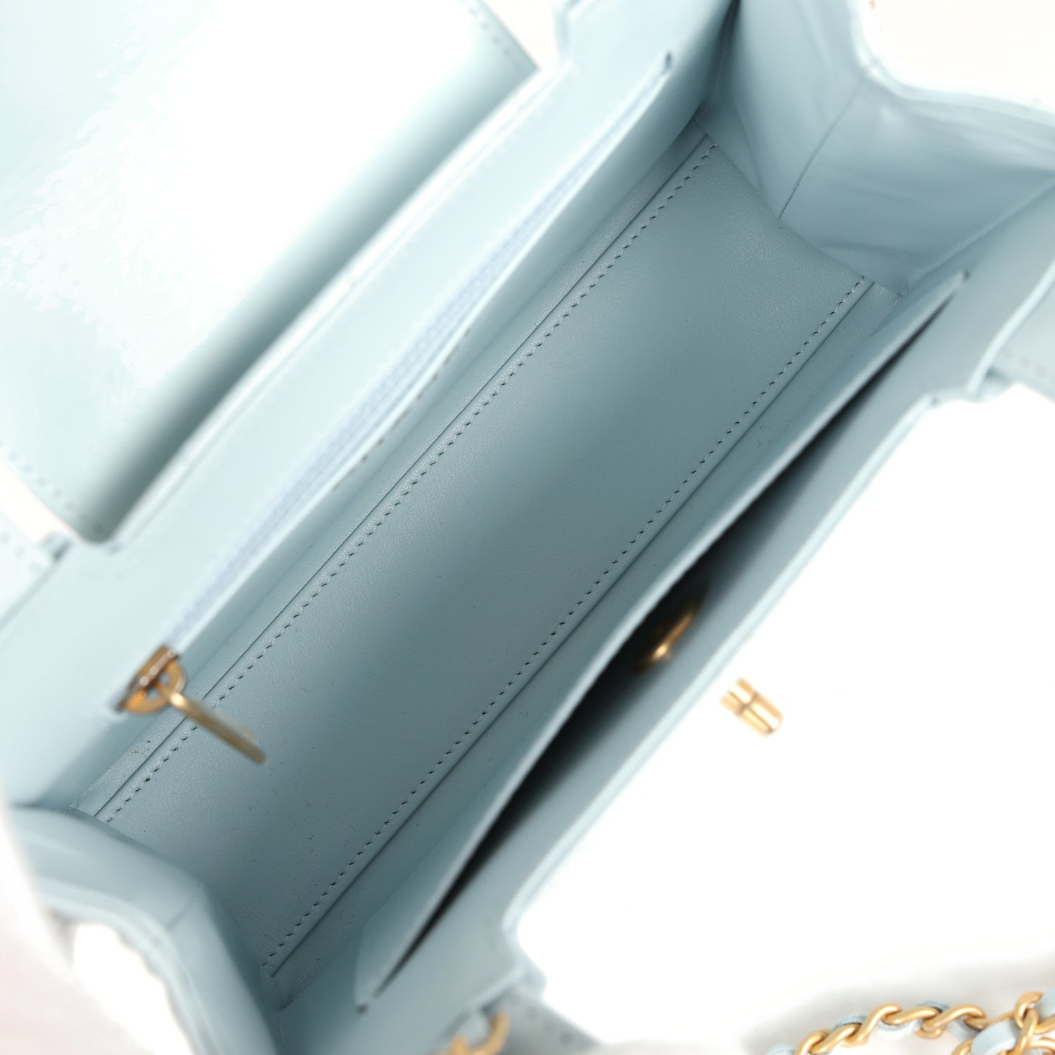 Chanel Small Kelly Shopper Light Blue Shiny Aged Calfskin Brushed Gold