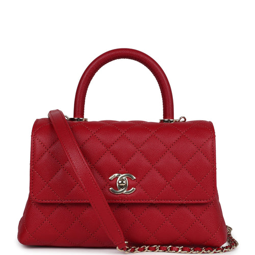 Chanel Small Coco Handle Dark Red Caviar Light Gold Hardware