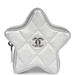 Chanel Star Charm Silver Metallic Lambskin Silver Hardware