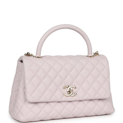 Pre-owned Chanel Medium Coco Handle Flap Bag Light Purple Caviar Light Gold Hardware