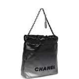 Chanel Mini 22 Bag Black and Silver Ombre Metallic Calfskin Lacquered Metal Hardware