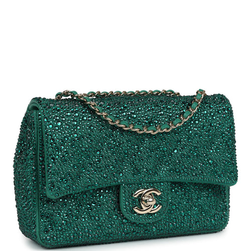 Chanel Mini Flap Bag Green Swarovski Crystal and Green Lambskin Silver Hardware
