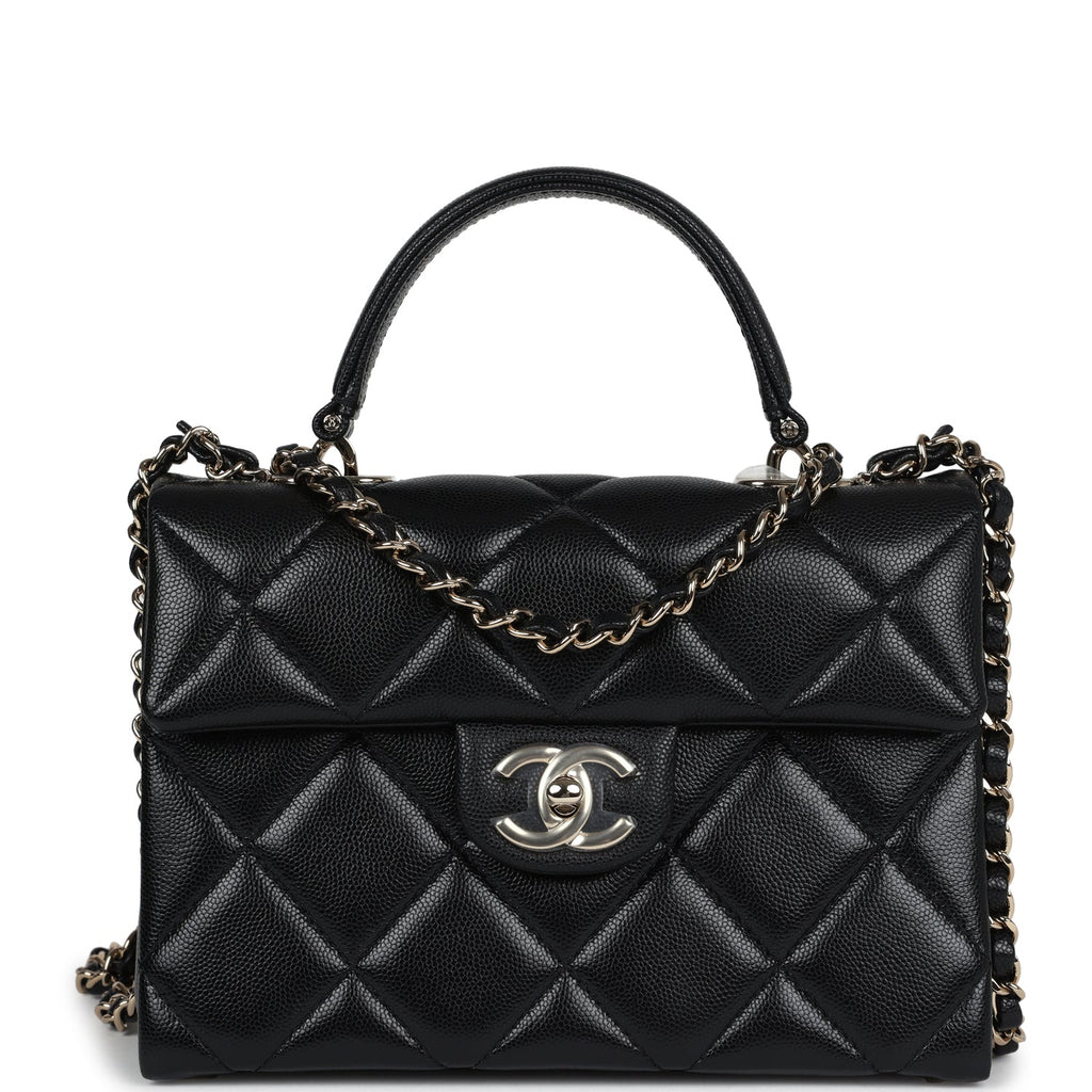Chanel Small Square Top Handle Flap Bag Black Caviar Light Gold Hardware Black New and Never Worn Caviar