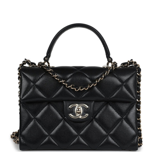 Chanel Small Square Top Handle Flap Bag Black Caviar Light Gold Hardware