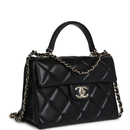 Chanel Small Square Top Handle Flap Bag Black Caviar Light Gold Hardware