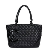 Pre-owned Chanel Large Cambon Ligne Tote Black Calfskin Silver Hardware