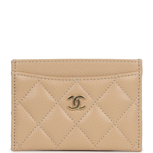 Chanel Classic Card Holder Wallet Beige Caviar Gold Hardware