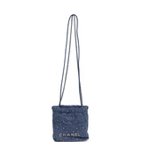 Chanel Mini 22 Bag Blue Studded Denim Silver Hardware