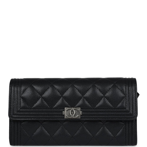 Chanel Boy Long Flap Wallet Black Caviar Aged Ruthenium Hardware