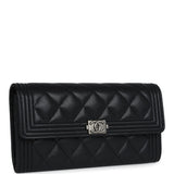 Chanel Boy Long Flap Wallet Black Caviar Aged Ruthenium Hardware