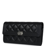 Chanel Boy Long Flap Wallet Black Caviar Aged Ruthenium Hardware