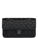 Chanel French Riviera Flap Bag Black Calfskin Aged Ruthenium Hardware