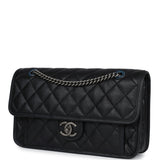 Chanel French Riviera Flap Bag Black Calfskin Aged Ruthenium Hardware