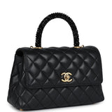 Chanel Small Coco Crystal Top Handle Flap Bag Black Lambskin Brushed Gold Hardware