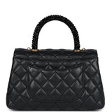 Chanel Small Coco Crystal Top Handle Flap Bag Black Lambskin Brushed Gold Hardware