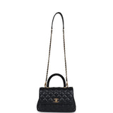 Chanel Small Coco Crystal Top Handle Flap Bag Black Lambskin Brushed Gold Hardware