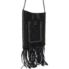 Chanel Small CC Fringe Shopping Bag Black Calfskin Light Gold Hardware