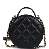 Chanel Mini Top Handle Round Vanity Bag Black Caviar Gold Hardware