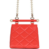 Chanel Mini Clutch with Pearl Chain Red Lambskin Light Gold Hardware