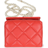 Chanel Mini Clutch with Pearl Chain Red Lambskin Light Gold Hardware