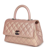 Chanel Small Coco Handle Flap Bag Light Pink Iridescent Caviar Silver Hardware