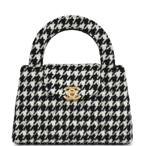 Chanel Small Kelly Shopper Black and White Houndstooth Tweed Brushed Gold Hardware