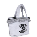 Chanel Coco Beach Tote White and Black Terry Cloth with Towel