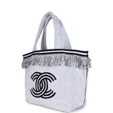 Chanel Coco Beach Tote White and Black Terry Cloth with Towel