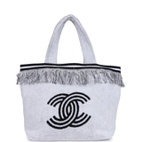 Chanel Coco Beach Tote White and Black Terry Cloth with Towel