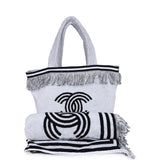 Chanel Coco Beach Tote White and Black Terry Cloth with Towel