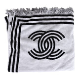 Chanel Coco Beach Tote White and Black Terry Cloth with Towel