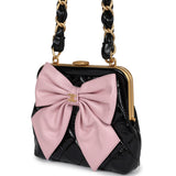 Chanel Mini Clutch with Bow Crossbody Bag Black Shiny Lambskin and Pink Patent Crumpled Lambskin Antique Gold Hardware