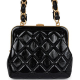 Chanel Mini Clutch with Bow Crossbody Bag Black Shiny Lambskin and Pink Patent Crumpled Lambskin Antique Gold Hardware