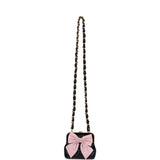 Chanel Mini Clutch with Bow Crossbody Bag Black Shiny Lambskin and Pink Patent Crumpled Lambskin Antique Gold Hardware