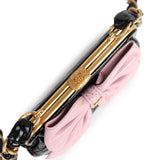 Chanel Mini Clutch with Bow Crossbody Bag Black Shiny Lambskin and Pink Patent Crumpled Lambskin Antique Gold Hardware