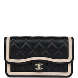 Chanel Flap Phone Holder with Chain Black and Light Beige Lambskin Light Gold Hardware