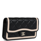 Chanel Flap Phone Holder with Chain Black and Light Beige Lambskin Light Gold Hardware