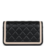 Chanel Flap Phone Holder with Chain Black and Light Beige Lambskin Light Gold Hardware