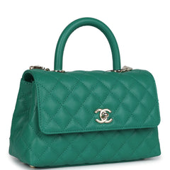 Chanel Mini Coco Top Handle Flap Bag Dark Green Caviar Light Gold Hardware