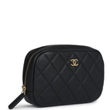 Chanel Small Curvy Cosmetic Pouch Black Caviar Light Gold Hardware